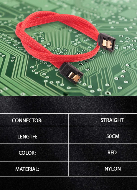 New 50CM SATA 3.0 III SATA3 7pin Data Cable 6Gb/s SSD Cables HDD Hard Disk Data Cord with Nylon Sleeved Premium Version(Red) - Riparo82