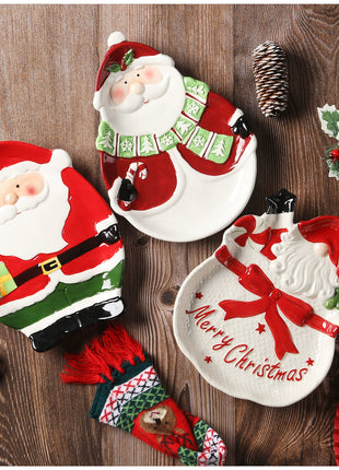 Piatto in ceramica tridimensionale dipinto a mano in pino di Babbo Natale Stoviglie da dessert per colazione natalizia Design unico di frutta - riparo82