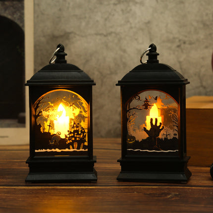 Portable Pumpkin Ghost Castle Lantern Lamp Hanging LED Jack-O-Lanterns Halloween Decoration Party Flame Haunted House Props Gift