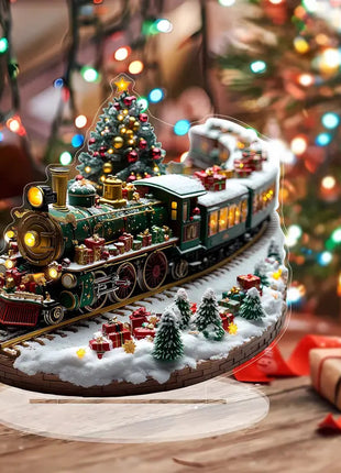 Set unici di case del villaggio di Natale, figurine di visualizzazione del treno rotante, musica luminosa a LED, decorazione natalizia a batteria - riparo82