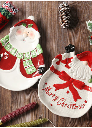 Piatto in ceramica tridimensionale dipinto a mano in pino di Babbo Natale Stoviglie da dessert per colazione natalizia Design unico di frutta - riparo82