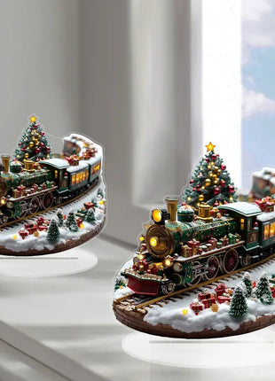 Set unici di case del villaggio di Natale, figurine di visualizzazione del treno rotante, musica luminosa a LED, decorazione natalizia a batteria