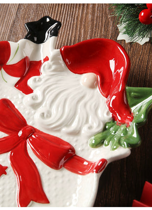 Piatto in ceramica tridimensionale dipinto a mano in pino di Babbo Natale Stoviglie da dessert per colazione natalizia Design unico di frutta - riparo82