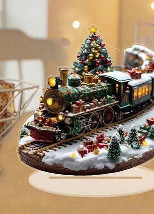 Set unici di case del villaggio di Natale, figurine di visualizzazione del treno rotante, musica luminosa a LED, decorazione natalizia a batteria