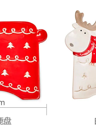 Piatto in ceramica tridimensionale dipinto a mano in pino di Babbo Natale Stoviglie da dessert per colazione natalizia Design unico di frutta - riparo82