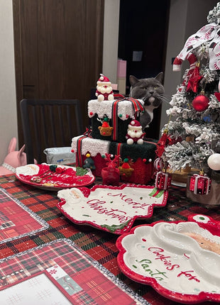 Piatto in ceramica tridimensionale dipinto a mano in pino di Babbo Natale Stoviglie da dessert per colazione natalizia Design unico di frutta - riparo82