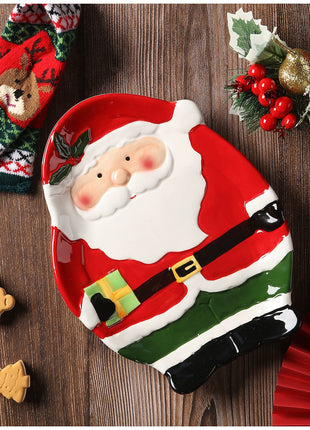 Piatto in ceramica tridimensionale dipinto a mano in pino di Babbo Natale Stoviglie da dessert per colazione natalizia Design unico di frutta - riparo82
