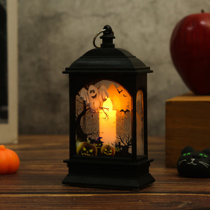 Portable Pumpkin Ghost Castle Lantern Lamp Hanging LED Jack-O-Lanterns Halloween Decoration Party Flame Haunted House Props Gift