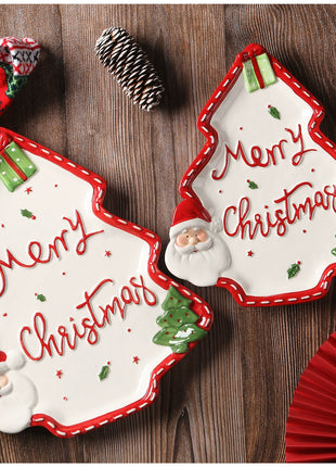 Piatto in ceramica tridimensionale dipinto a mano in pino di Babbo Natale Stoviglie da dessert per colazione natalizia Design unico di frutta - riparo82