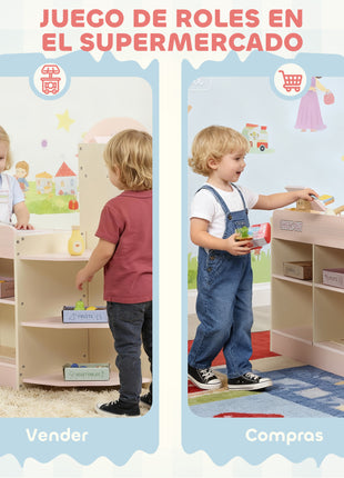 Aiyaplay Supermercato giocattolo in legno con distributore automatico registratore di cassa 3 ripiani aperti 4 scomparti Rosa - riparo82