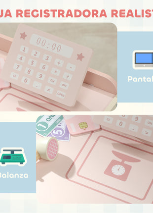 Aiyaplay Supermercato giocattolo in legno con distributore automatico registratore di cassa 3 ripiani aperti 4 scomparti Rosa - riparo82