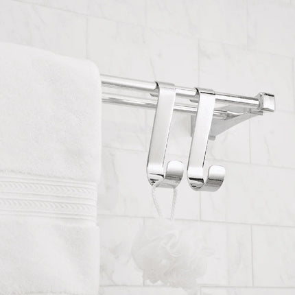 Over the Door Towel Bar Hooks 2 Pack Chrome Durable Steel Hanging Storage Towels Robes Cosmetic Bags Rust Resistant - Riparo82
