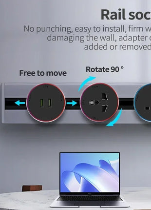 Power track system with EU, US, and UK socket types