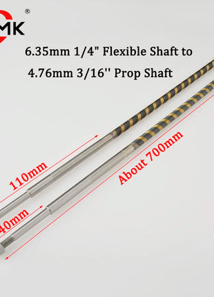 RC Boat Quality Left/Right 6.35mm 1/4" Flexible Shaft to 4.76mm 3/16'' Prop Shaft About 700mm Flex Cable for Gas Nitro RC Boat - Riparo82