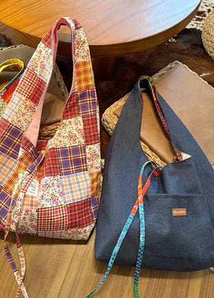 Reversible Denim Canvas Tote SpringSummer Style - Riparo82