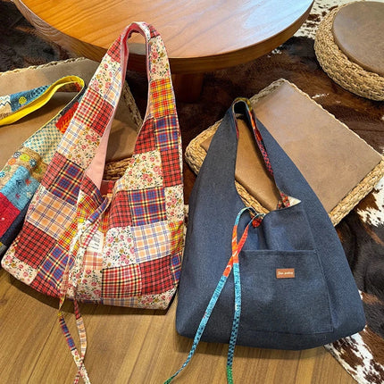 Reversible Denim Canvas Tote SpringSummer Style - Riparo82