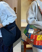 Reversible Denim Canvas Tote SpringSummer Style - Riparo82