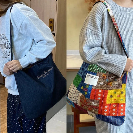 Reversible Denim Canvas Tote SpringSummer Style - Riparo82