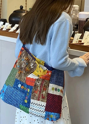 Reversible Denim Canvas Tote SpringSummer Style - Riparo82