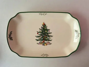 Classic Green Edge Series Christmas Set Size Plate Square Plate Size Bowl Fish Dish Coffee Set - riparo82