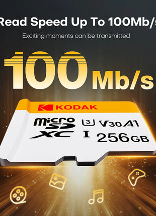 KODAK Micro SD TFcard 256GB 64GB 32GB Scheda di memoria 128GB Classe 10 Scheda SD Microsd 100MB/S UHS-I Scheda A1 per telefono/PC