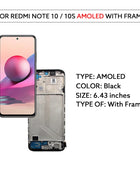 AMOLED LCD Per Xiaomi Redmi Nota 10 4G 10S Display LCD Touch Screen Digitizer Assembly Per Redmi Note10S M2101K7AI M2101K7BG - riparo82