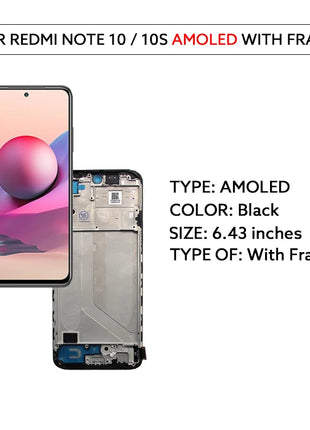 AMOLED LCD Per Xiaomi Redmi Nota 10 4G 10S Display LCD Touch Screen Digitizer Assembly Per Redmi Note10S M2101K7AI M2101K7BG - riparo82