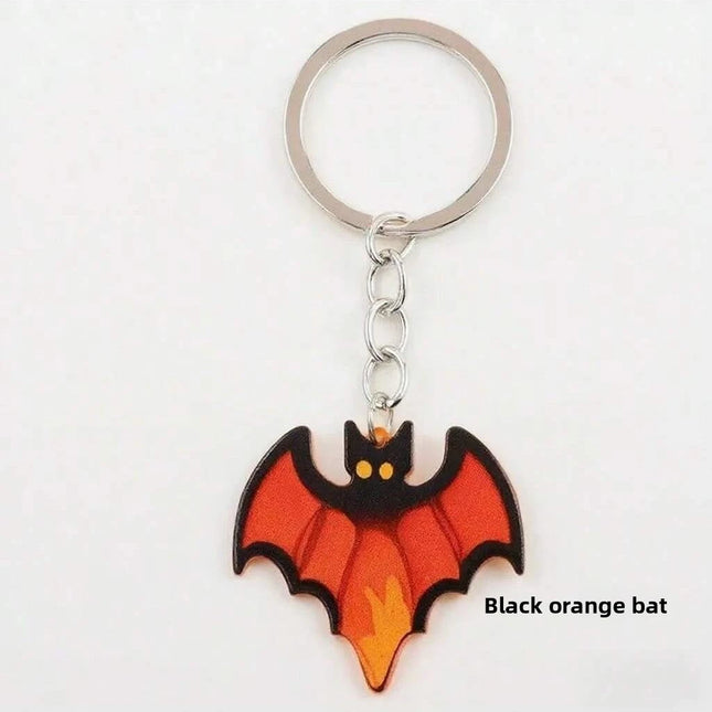 Halloween metal keychain contrast spider ghost bat acrylic material personalized decorations holiday party gifts.