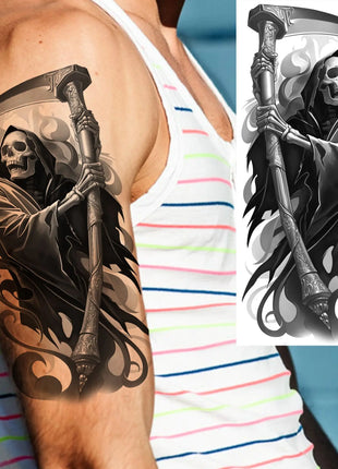 1 Sheet Full Arm Evil Witch Vampire Temporary Tattoos Sleeve Halloween Scary Skull Tatoo Waterproof Horrible Fake Tattoo Sticker - Riparo82