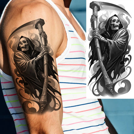 1 Sheet Full Arm Evil Witch Vampire Temporary Tattoos Sleeve Halloween Scary Skull Tatoo Waterproof Horrible Fake Tattoo Sticker