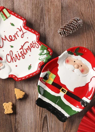 Piatto in ceramica tridimensionale dipinto a mano in pino di Babbo Natale Stoviglie da dessert per colazione natalizia Design unico di frutta - riparo82