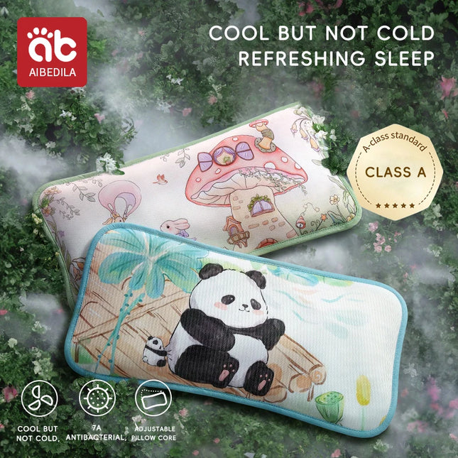 Children Sleeping Pillow For 0-6Y Kids Cartoon Panda Pillows Summer Breathable Cool Ice Silk Pillows Baby Bedding
