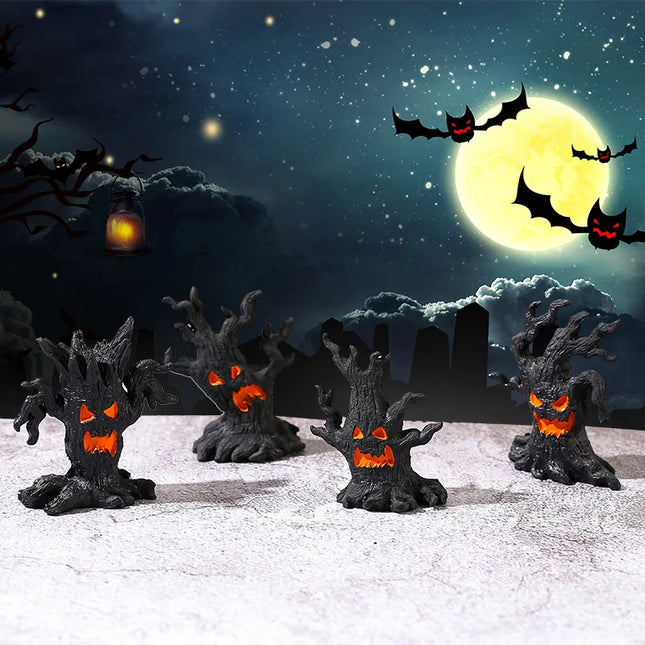 Halloween Pumpkin Lanterns LED Electronic Candles Ghost Tree Stump Decorations Funny Faces Festive Atmosphere Ornaments