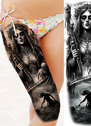 1 Sheet Full Arm Evil Witch Vampire Temporary Tattoos Sleeve Halloween Scary Skull Tatoo Waterproof Horrible Fake Tattoo Sticker - Riparo82
