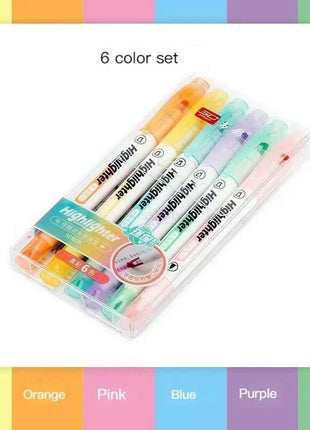6 Colors/Set Unique Window Tip Highlighter Pen Double Head Pastel Color Midline highlighters Marker School Stationery Supplies
