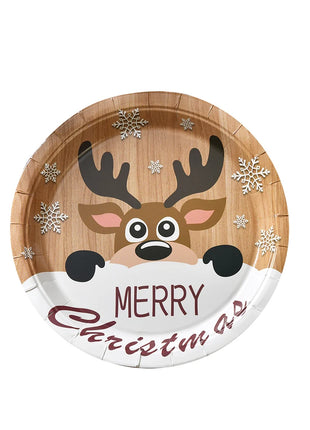 Piatti di buon Natale Babbo Natale Albero di Natale alce Piatti di carta rotondi usa e getta da 9 pollici Forniture per feste di Natale Decorazioni da tavola - riparo82
