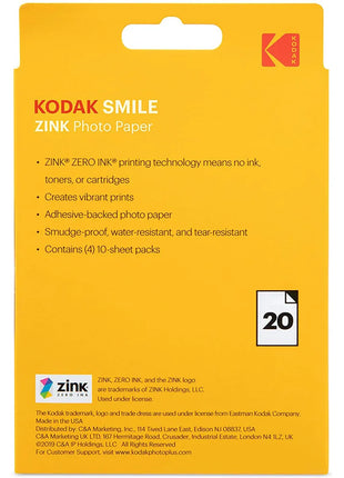 Disponibile 20/80 fogli di carta fotografica Kodak Premium Zink Print 3,5x4,25 pollici compatibile con la fotocamera istantanea Kodak Smile Classic