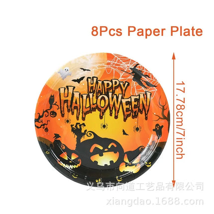 Halloween Theme Party Tableware Set Pumpkin Witch Ghost Dinnerware Paper Plates Cups Napkin Happy Halloween Party Supplies Decor