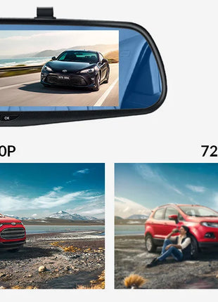 Dash Cam 4.3 inch "mini rear-view mirror digital dashcam, front and rear dual cameras IPS Front and Rear Camera Registrar Black - Riparo82