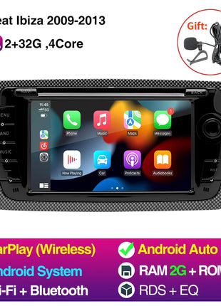 2 Din Car Radio for Seat Ibiza 2009-2013 Audio Multimedia Player CarPlay Android Auto GPS Bluetooth WIFI FM RDS Autoradio - Riparo82