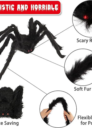 200cm Halloween Spiders Outdoor Decoration Halloween Plush Spiders Giant Spider for Indoor Outdoor Garden Party Decoration - Riparo82