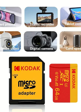 Kodak ad alta velocità   Scheda Micro SD U3 Classe 10, fino a 100 MB/s, scheda di memoria TF con adattatore - Disponibile in 32 GB, 64 GB e 128 GB