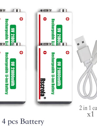 Batteria ricaricabile agli ioni di litio da 9 V a lunga durata 21800 mWh ad alta capacità per pedale rilevatore di fumo per microfono per chitarra con cavo - riparo82