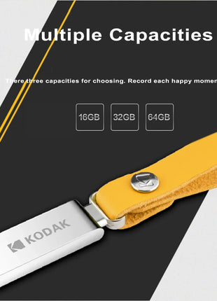 KODAK USB 2.0 Flash Drive 128GB 64GB 32GB Pen Drive impermeabile Mini Memory Stick in pelle metallo U Disk