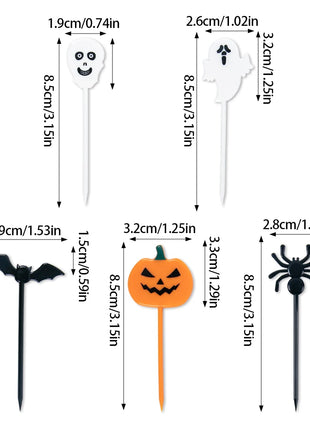 10-30pcs Plastic Halloween Toothpicks Pumpkin Ghost Bat Fruit Fork Dessert Cocktail Cake Decoration Picks Halloween party Supply - Riparo82