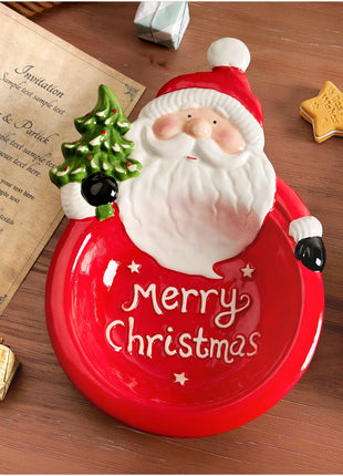 Piatto in ceramica di Babbo Natale dipinto a mano Vassoio decorativo regalo di Natale Piatto da dessert festivo Piatto da portata per biscotti carino - riparo82