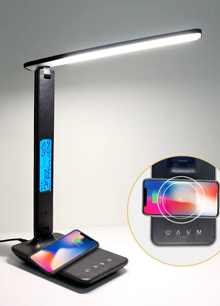 LED Desk Lamp, Office Table Lamp with Wireless Charger, Suitable for Home, Office Dimmable Desk Lamp, with USB Charging Port - Riparo82