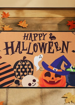 Halloween Crystal Velvet Front Doormat Non Slip Rubber Rug Farmhouse Decor Pumpkin Doormat Trick or Treat Party Supplies - Riparo82