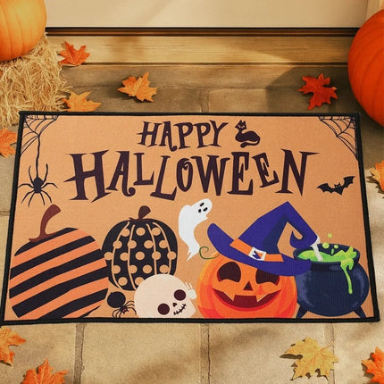 Halloween Crystal Velvet Front Doormat Non Slip Rubber Rug Farmhouse Decor Pumpkin Doormat Trick or Treat Party Supplies