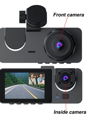 3-Channel Dash Cam Front Interior Rear 1080P Camera Recording WiFi Night Vision 170° Wide-Angle G-Sensor Loop Recording for Cars - Riparo82